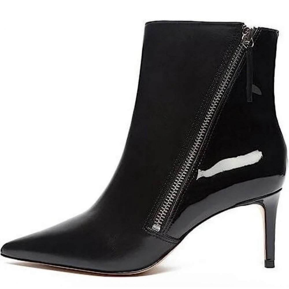 Schutz Patent Leather Kitten Heels Ankle Boots Women 7B Black Pointed Toe Zip